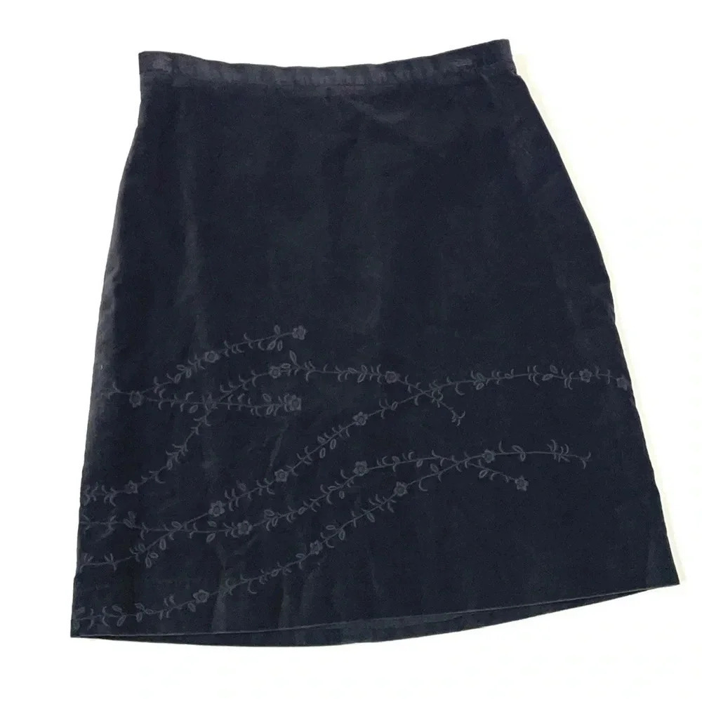 J. Crew Velvet Navy Floral Embroidery Skirt Size 6